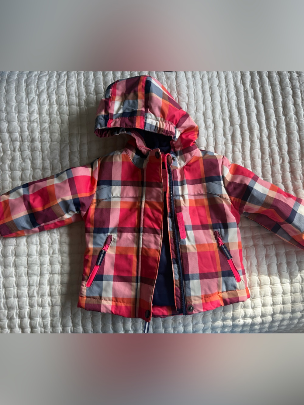 Cat & Jack Girls' Pink Plaid Hooded Winter Jacket - 4T